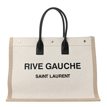 Saint Laurent Linen Calfskin Rive Gauche Tote Optic White 1 of 10