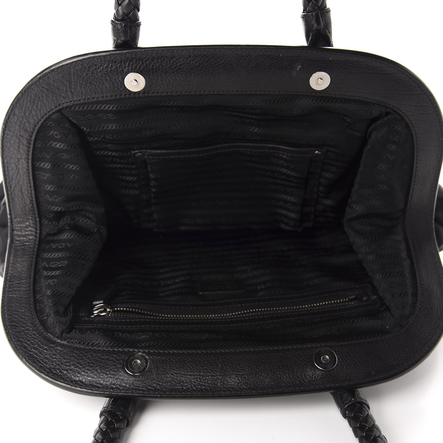 Prada Tessuto Nylon Nappa Braided Gaufre Frame Tote Black 5 of 12