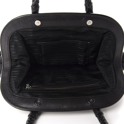 Prada Tessuto Nylon Nappa Braided Gaufre Frame Tote Black 5 of 12