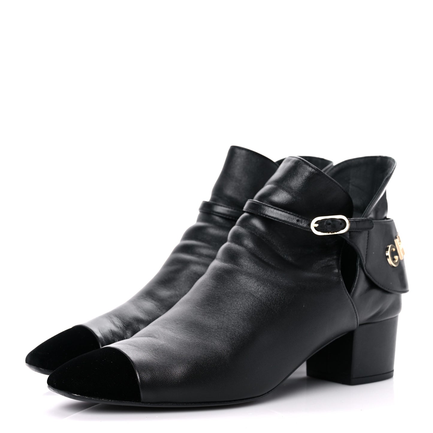 Lambskin Velvet Cap Toe Short Ankle Boots 38.5 Black