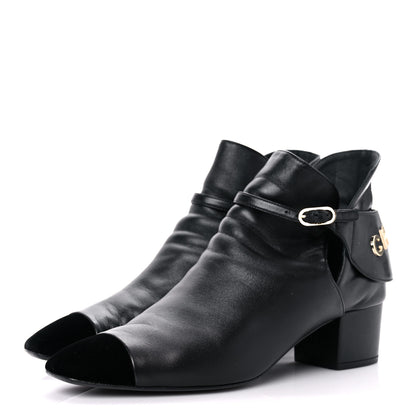 Chanel Lambskin Velvet Cap Toe Short Ankle Boots 38.5 Black 3 of 12