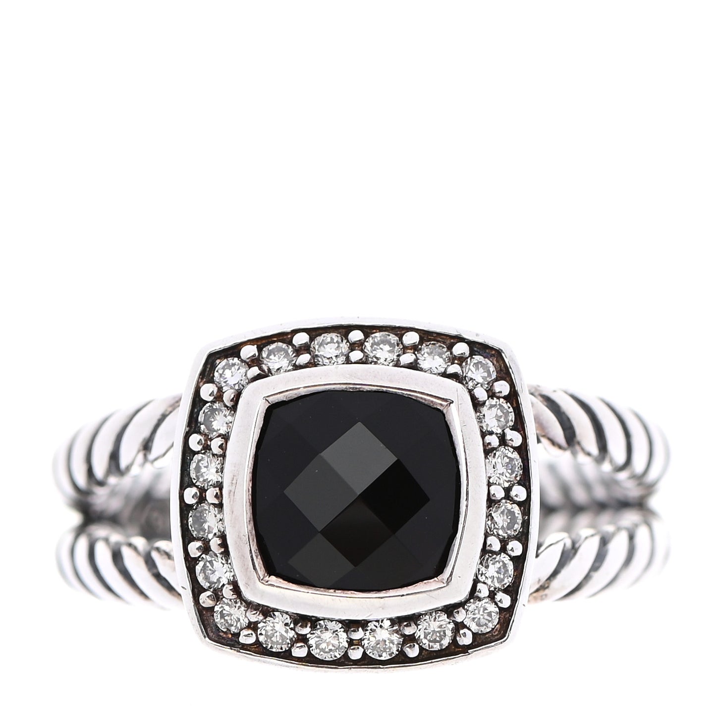 Sterling Silver Diamond Black Onyx 7mm Petite Albion Ring 52 6
