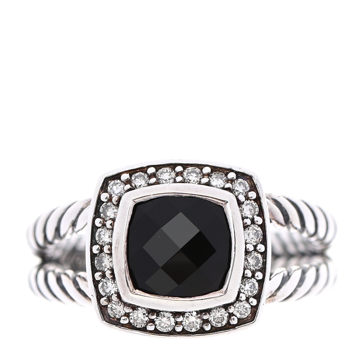 David Yurman Sterling Silver Diamond Black Onyx 7mm Petite Albion Ring 52 6 1 of 5