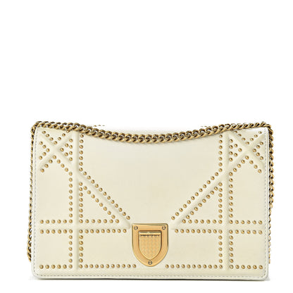 Christian Dior Calfskin Studded Diorama Wallet on Chain Pouch Off White 1 of 18