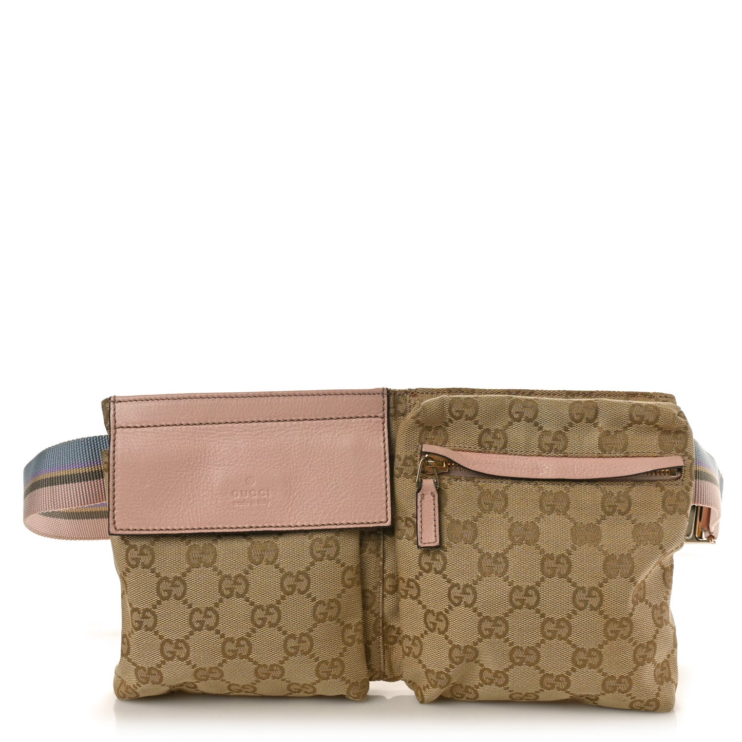GG Monogram Web Double Pocket Belt Bag Pink