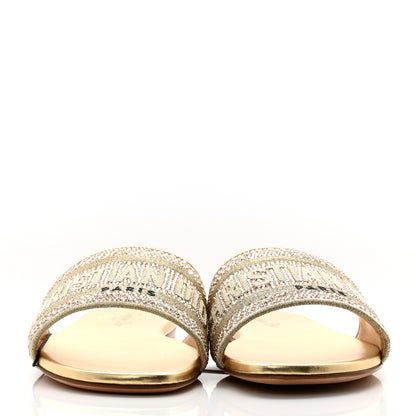 Christian Dior Cotton Strass Embroidered Dway Slide Sandals 35.5 Gold 4 of 9