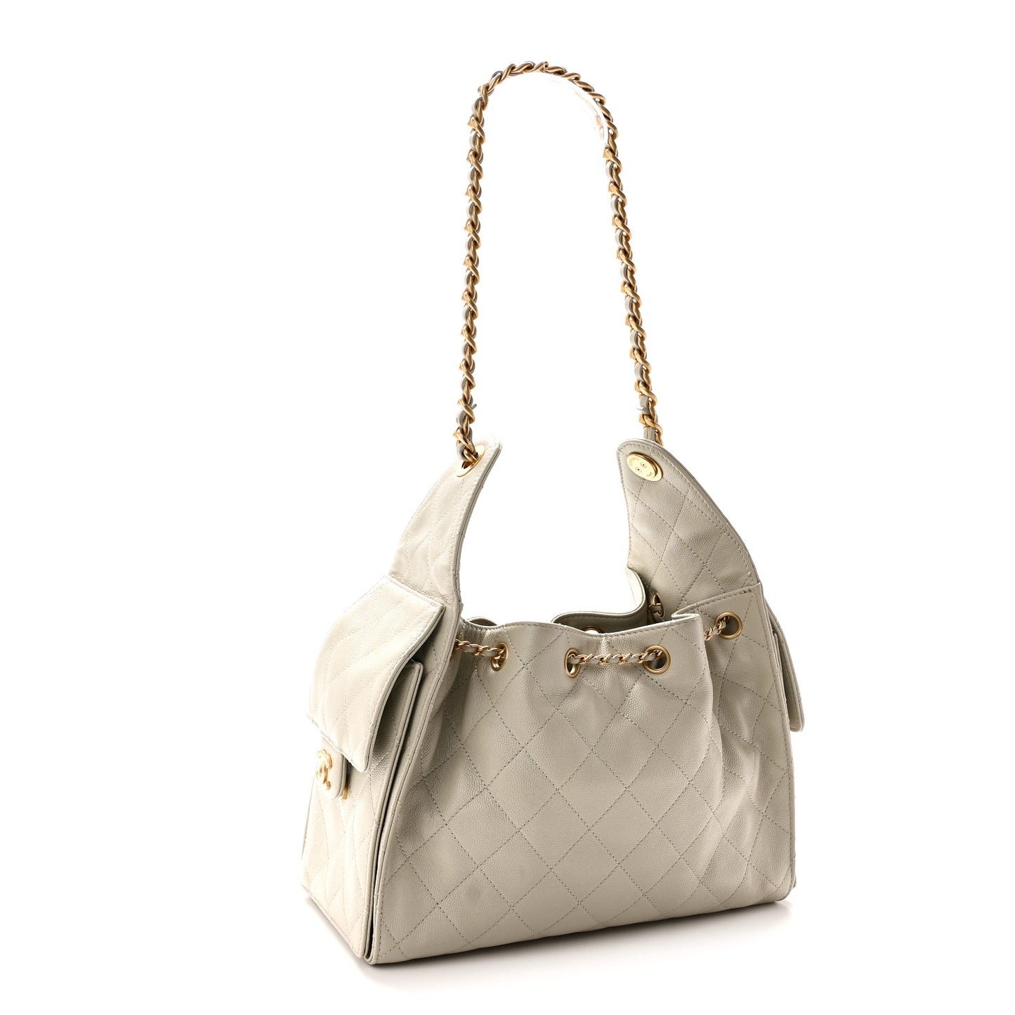 Caviar Quilted Small Chanel 25 Handbag Light Grey