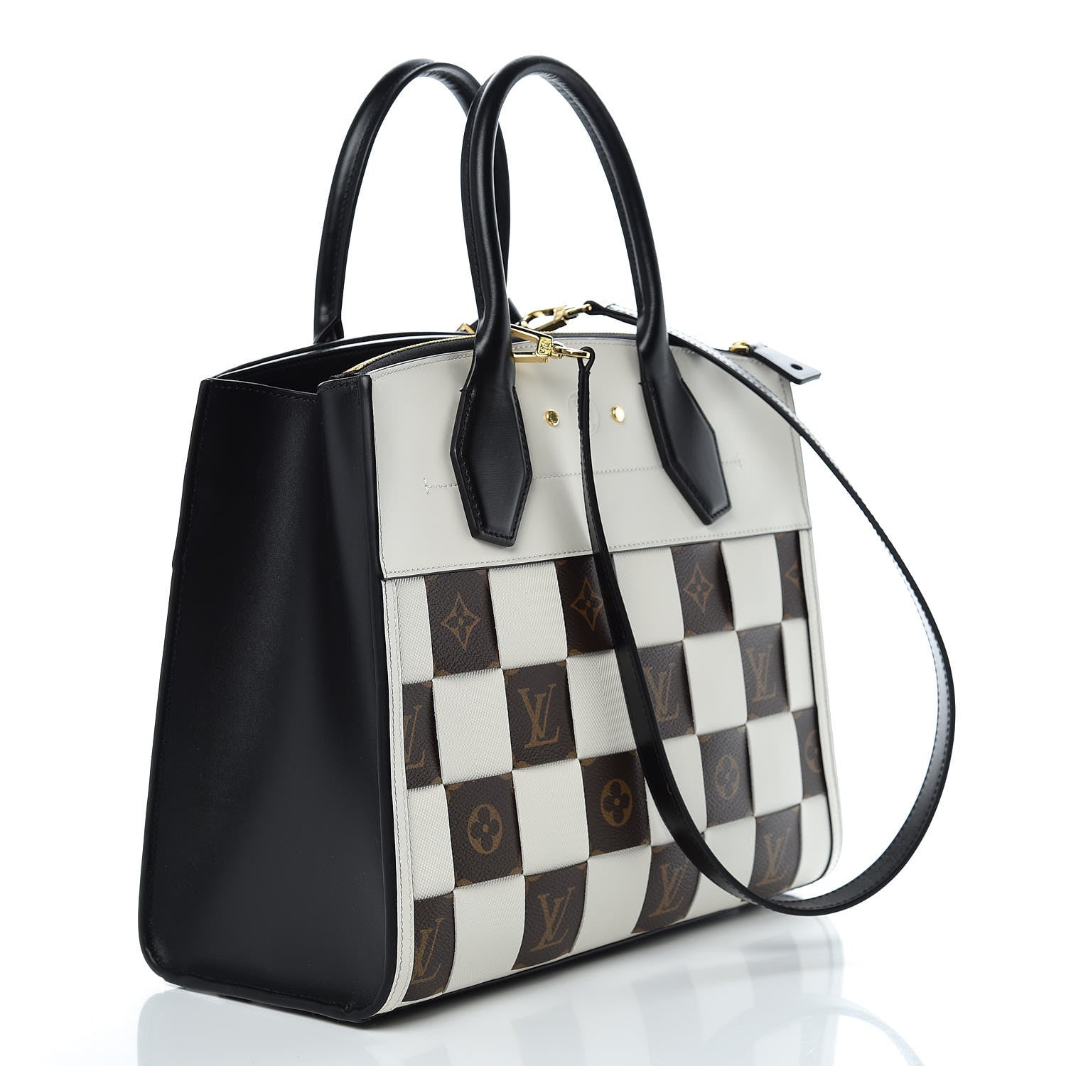 Louis Vuitton Calfskin Monogram Damier Tressage City Steamer MM Creme 4 of 11
