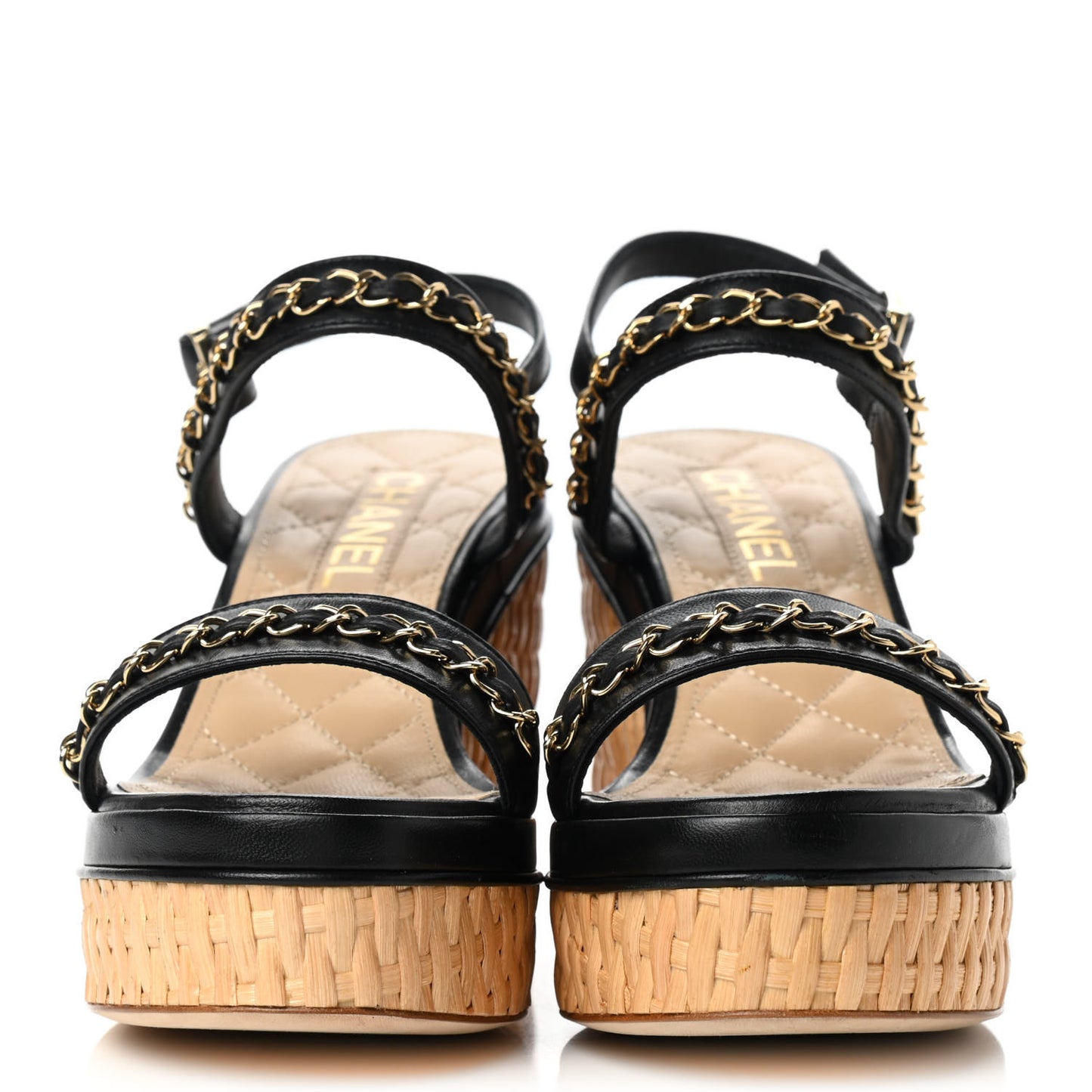 Lambskin Chain Platform Sandals 37.5 Black