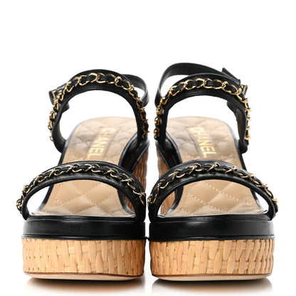 Chanel Lambskin Chain Platform Sandals 37.5 Black 2 of 8