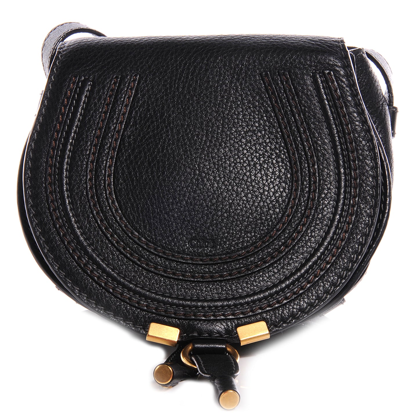 Calfskin Small Marcie Round Crossbody Bag Black