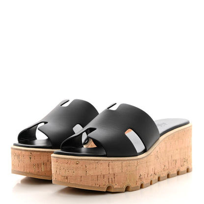 Hermes Calfskin Cork Eze 30 Sandals 40 Black 3 of 9