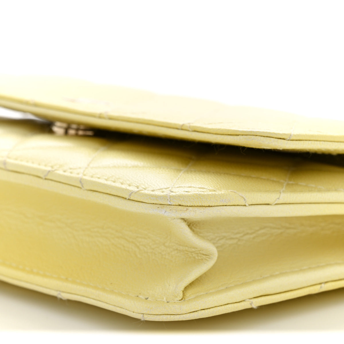 Chanel Iridescent Goatskin Quilted Wallet on Chain WOC Light Yellow 10 of 11