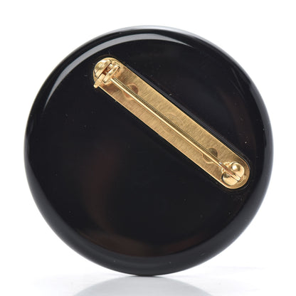 Chanel Resin CC Button Brooch Gold Black 3 of 4