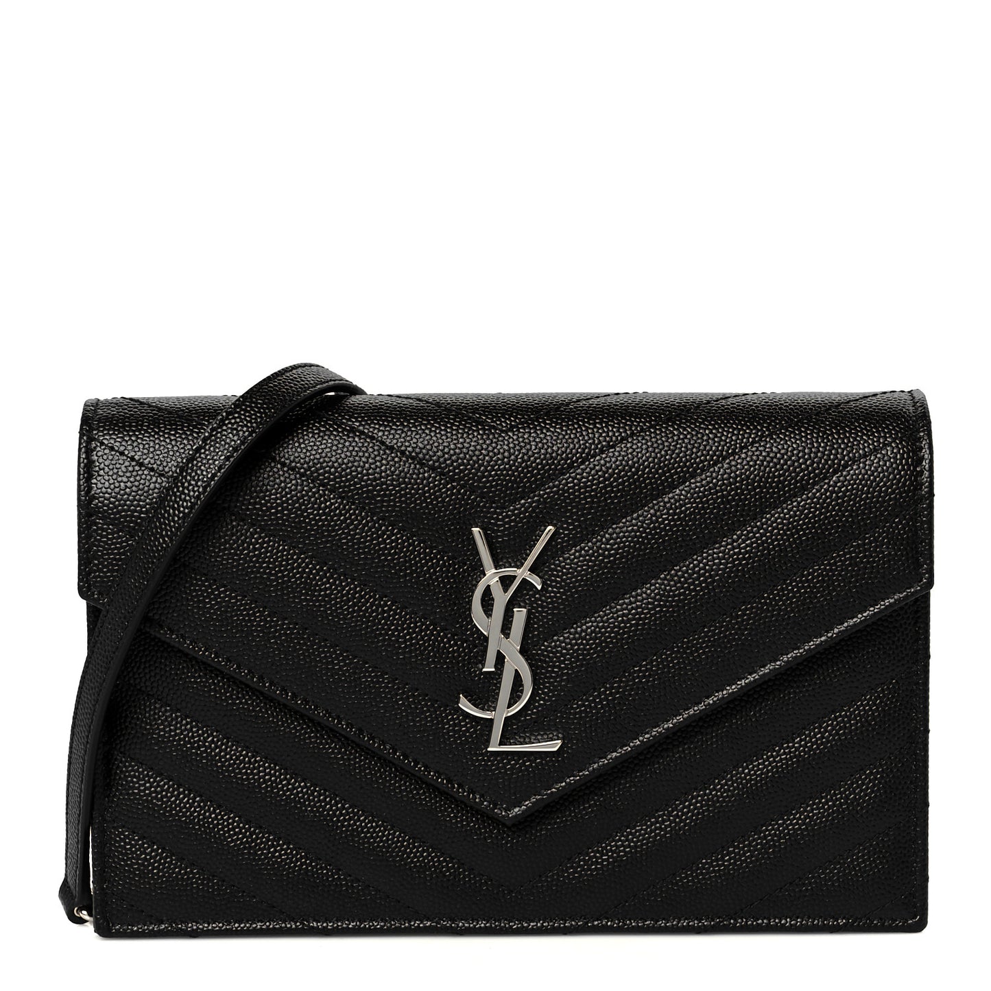 Grain De Poudre Matelasse Chevron Monogram Envelope Chain Wallet Black