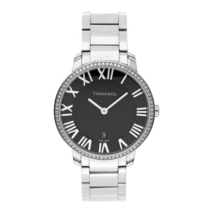 Tiffany Stainless Steel Diamond Bezel 31mm Atlas 2-Hand Quartz Watch Black 1 of 5