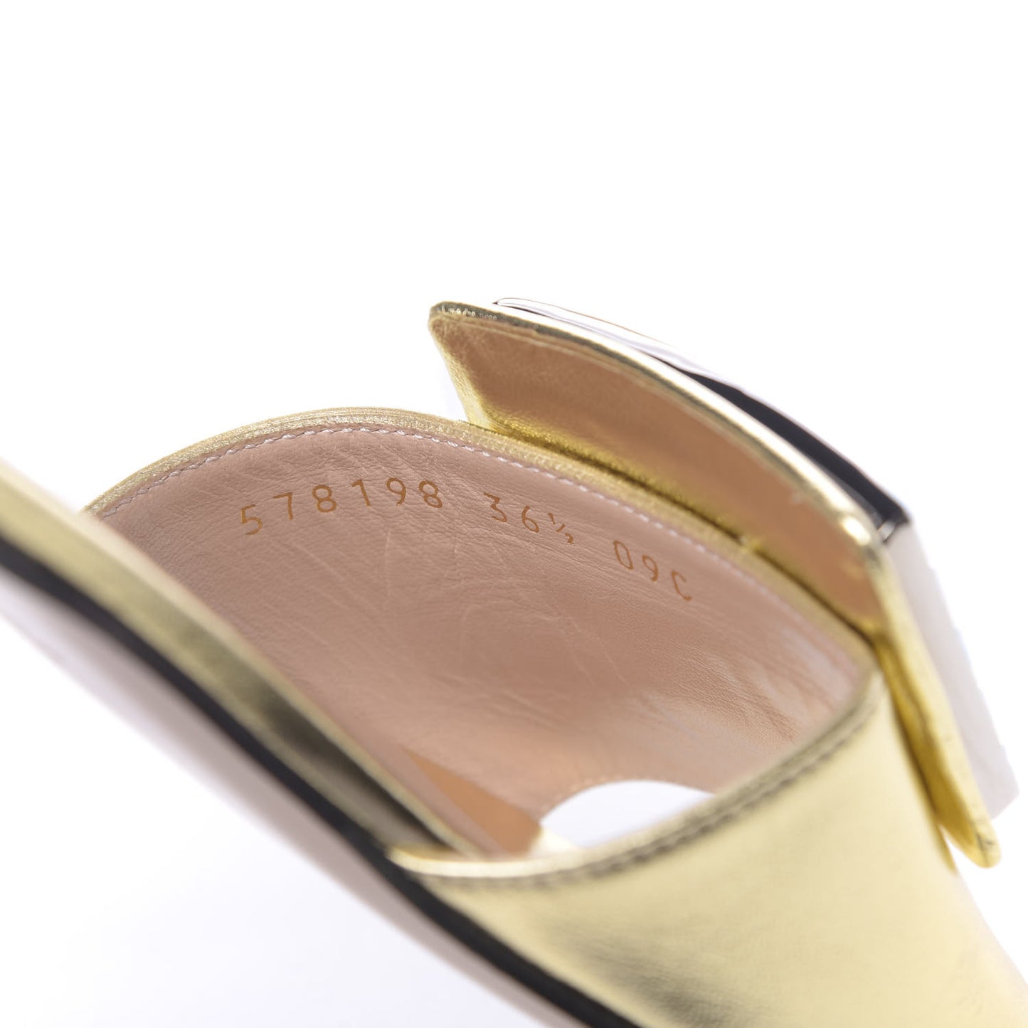 Metallic Nappa Crystal Square G Madelyn Slide Sandals 36.5 Gold