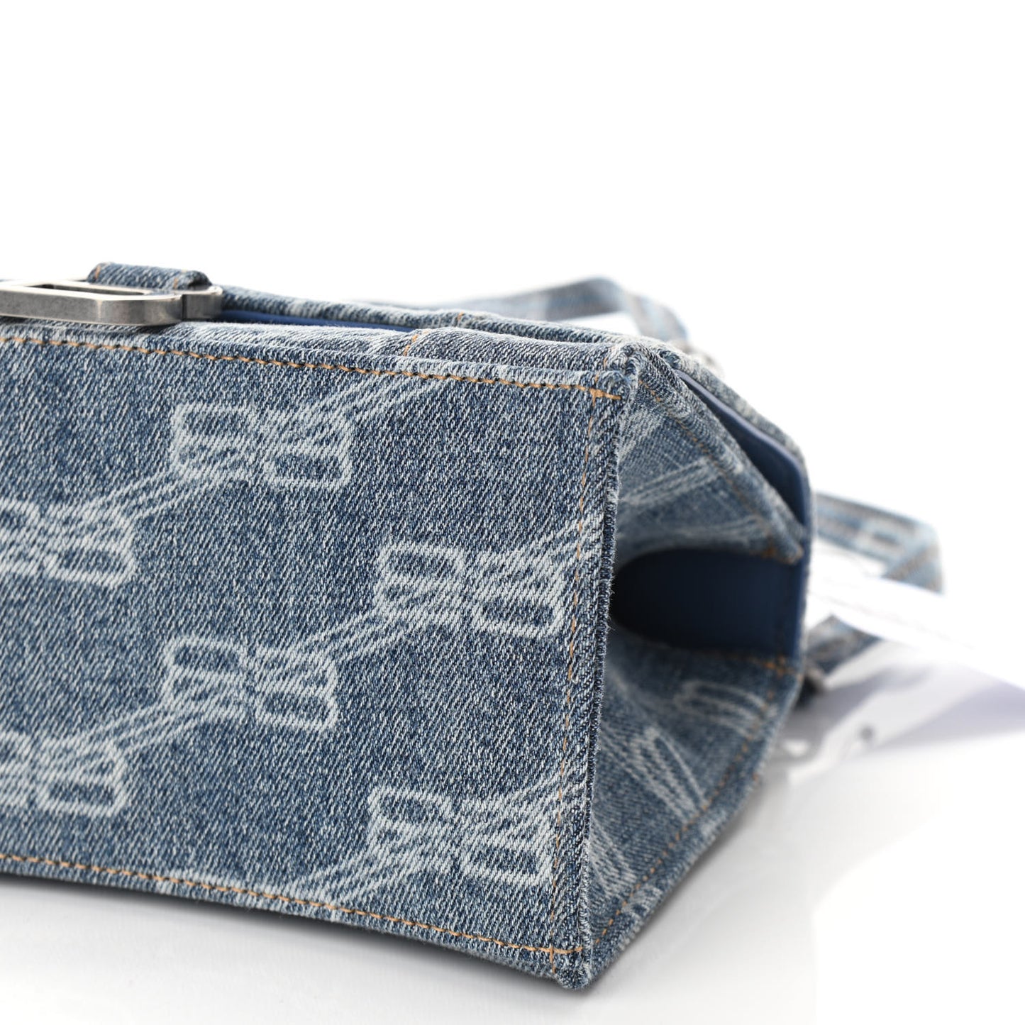 Denim BB Monogram Small Hourglass Top Handle Bag Blue