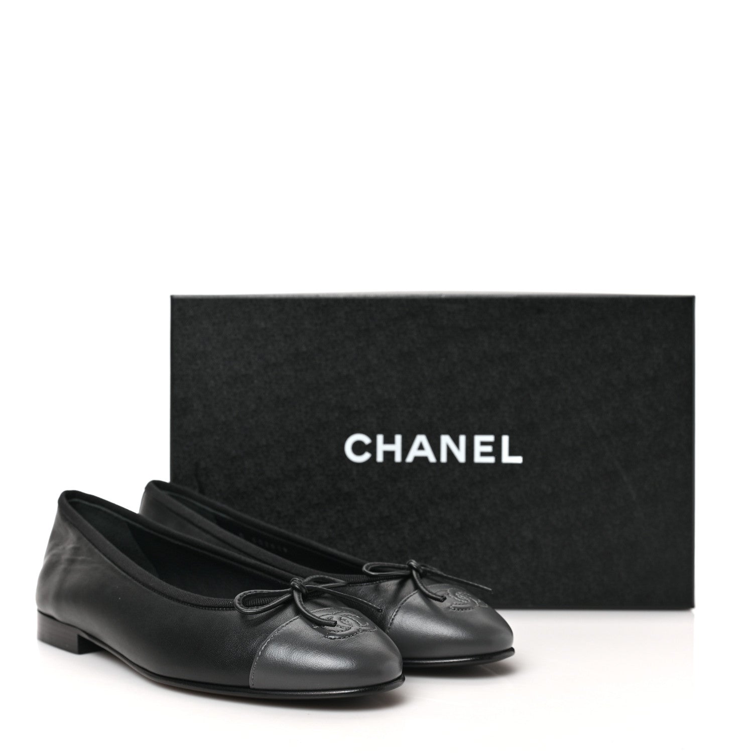 Chanel Lambskin CC Cap Toe Ballerina Flats 37 Black Dark Grey 8 of 8