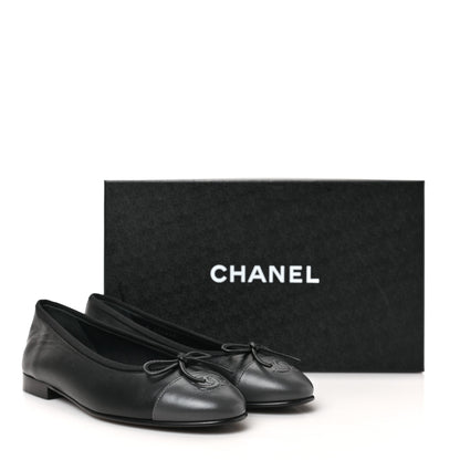 Chanel Lambskin CC Cap Toe Ballerina Flats 37 Black Dark Grey 8 of 8