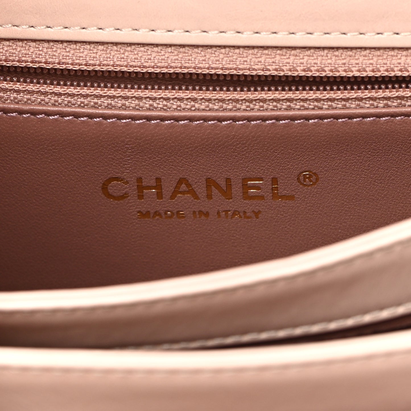 Glazed Calfskin Quilted Mini Straight Lined Flap Beige