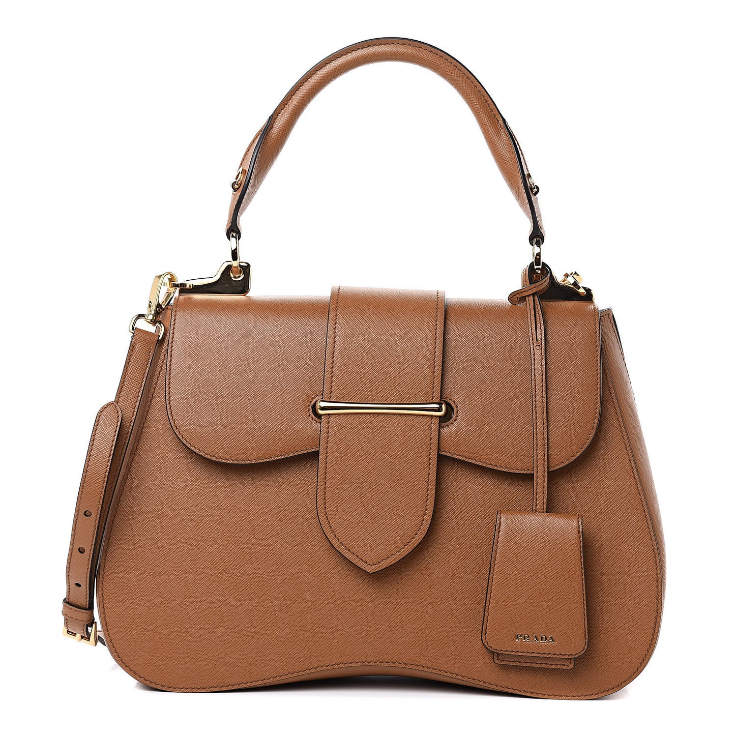 Saffiano Lux Large Sidonie Top Handle Bag Caramel