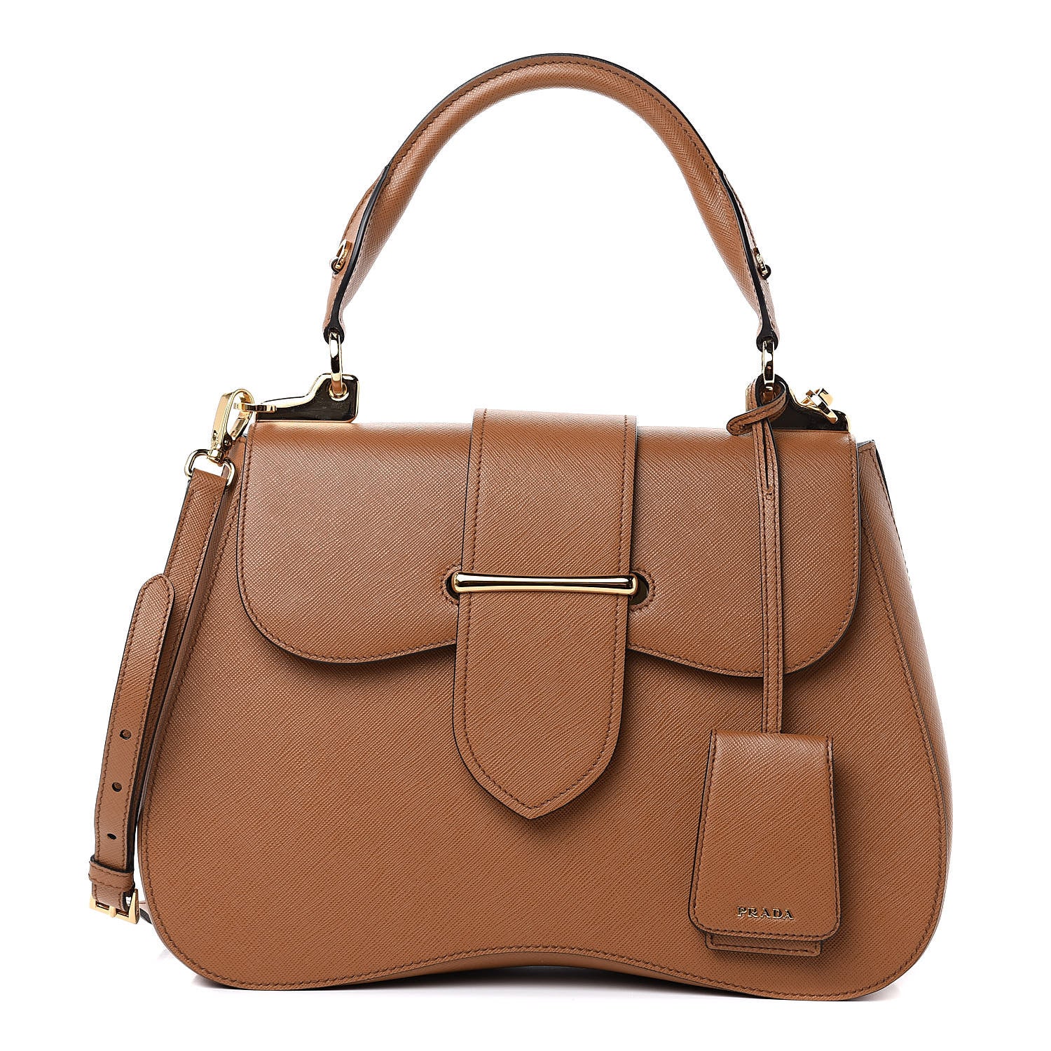 Prada Saffiano Lux Large Sidonie Top Handle Bag Caramel 1 of 10