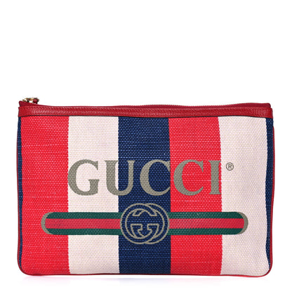 Gucci Canvas Sylvie Stripe Logo Zip Pouch Mystic White Hibiscus Red Maritime 1 of 12
