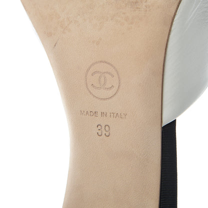 Chanel Patent Lambskin Grosgrain Cap Toe Pearl Mule 39 White Black 6 of 15