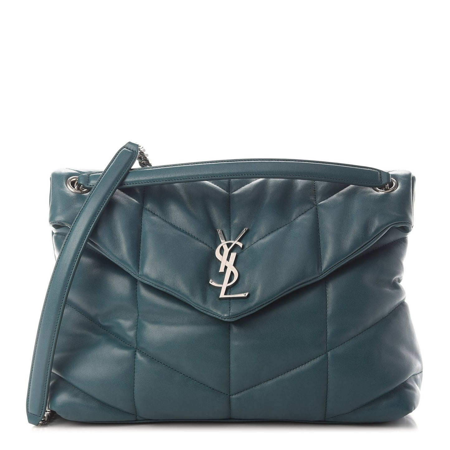Lambskin Quilted Medium Loulou Puffer Monogram Chain Satchel Vert Canard