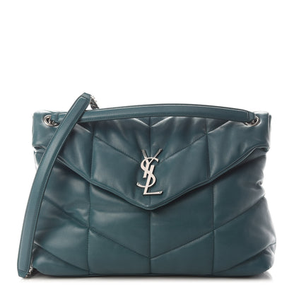 Saint Laurent Lambskin Quilted Medium Loulou Puffer Monogram Chain Satchel Vert Canard 1 of 8