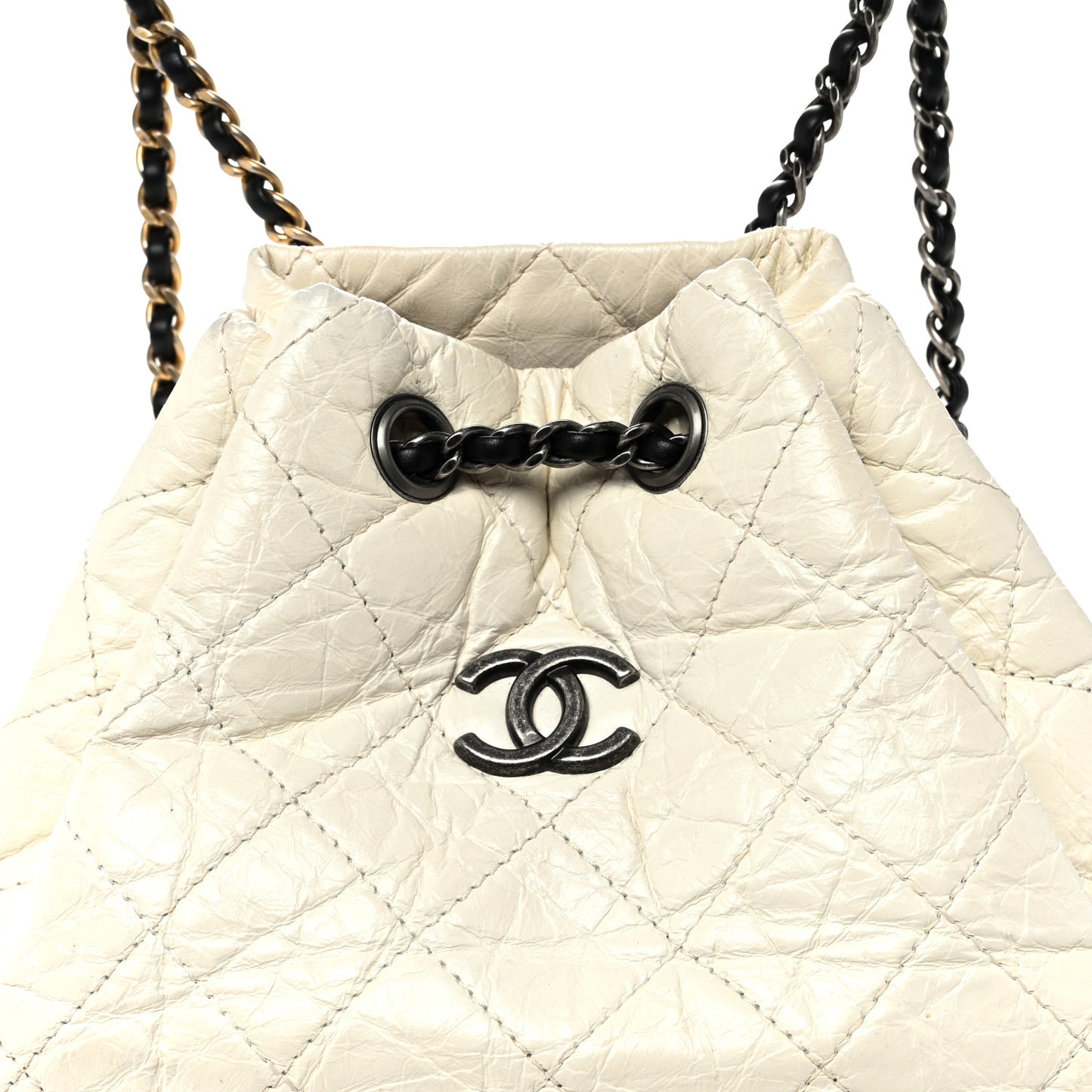 Aged Calfskin Quilted Gabrielle Backpack Black White