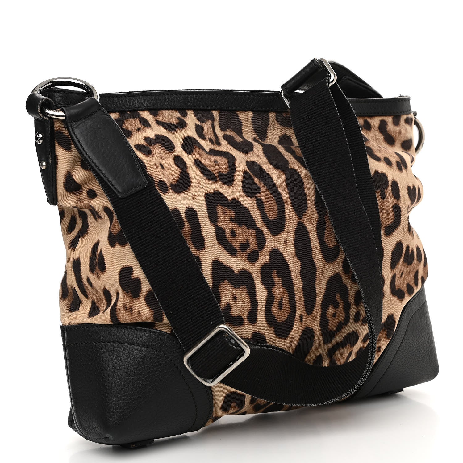 Dolce & Gabbana Leopard Print Canvas Calfskin Messenger Bag Black 3 of 17