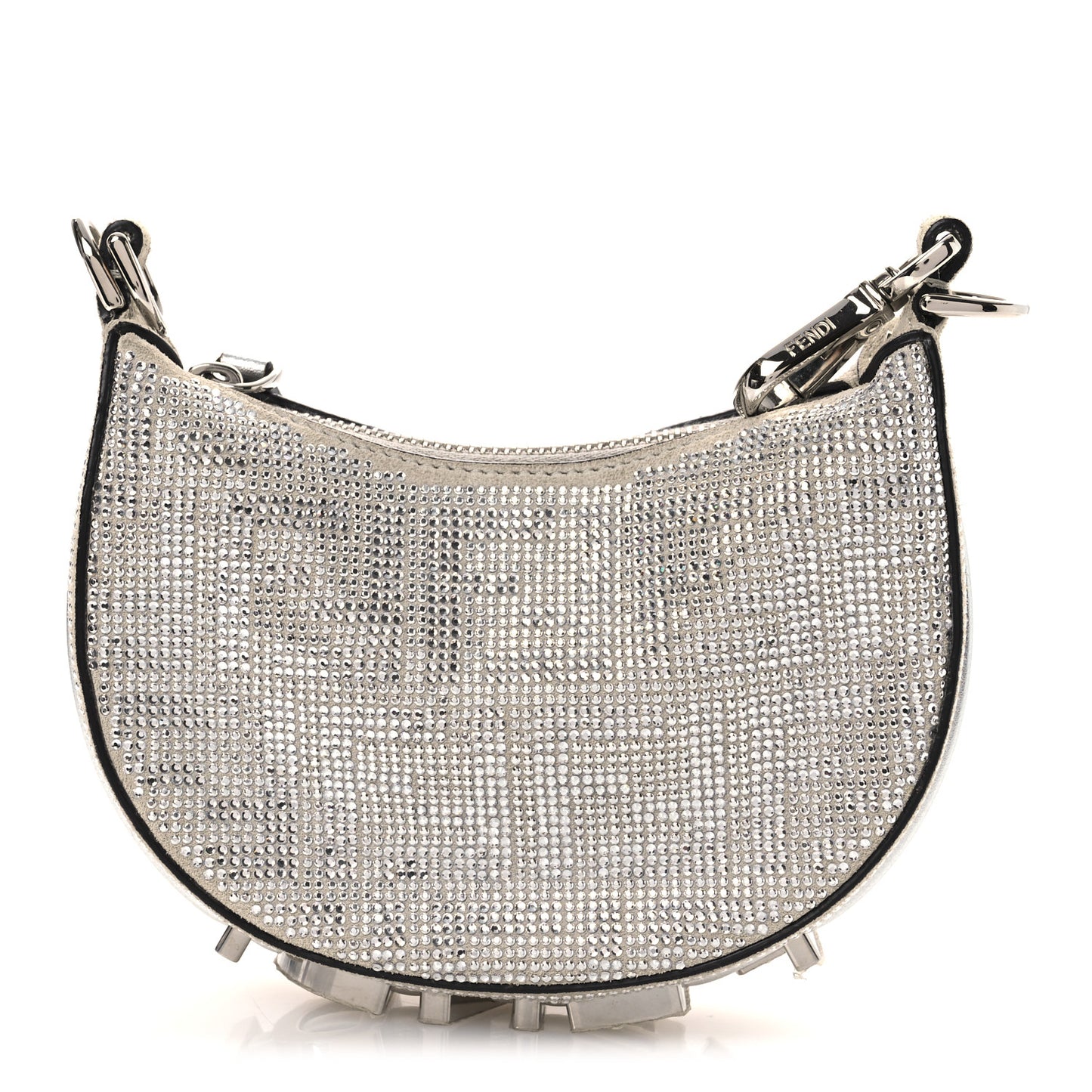 Crystal Vitello Laminato Suede FF Nano Fendigraphy Hobo Charm Grey