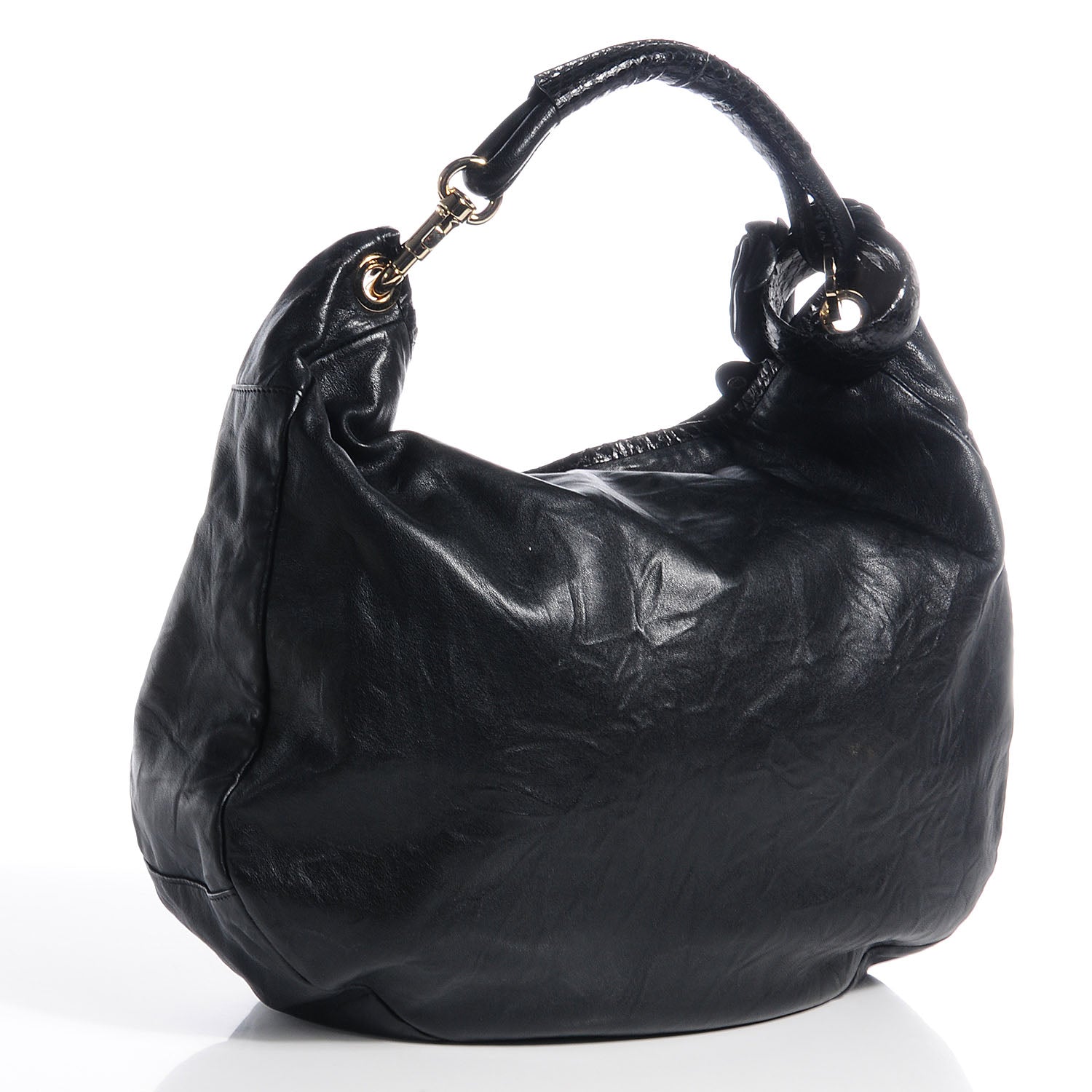 Jimmy Choo Snakeskin Biker Leather Small Sky Flower Hobo Black 3 of 10