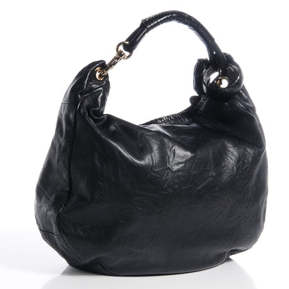 Jimmy Choo Snakeskin Biker Leather Small Sky Flower Hobo Black 3 of 10