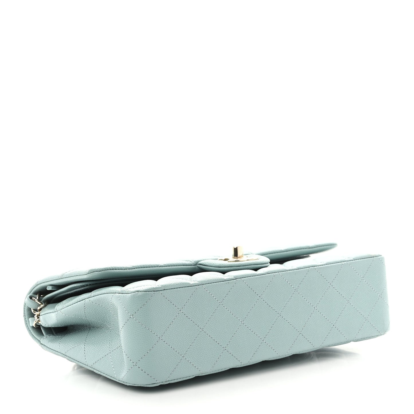 Caviar Quilted Medium Double Flap Light Blue