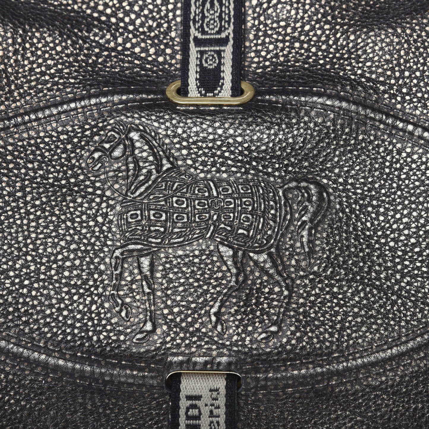 Metallic Calfskin Romano Selleria Large Villa Borghese Tote Black