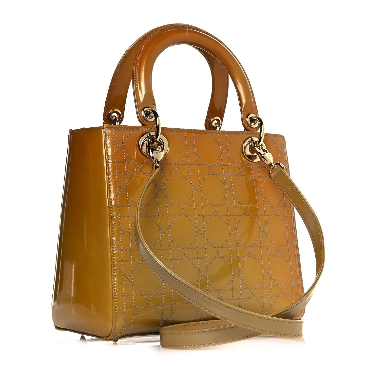 Metallic Patent Cannage Medium Lady Dior Yellow