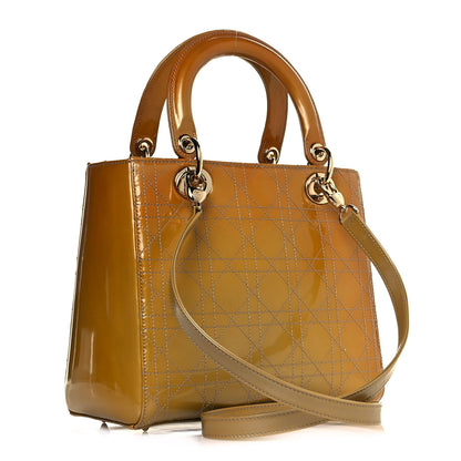 Christian Dior Metallic Patent Cannage Medium Lady Dior Yellow 2 of 8