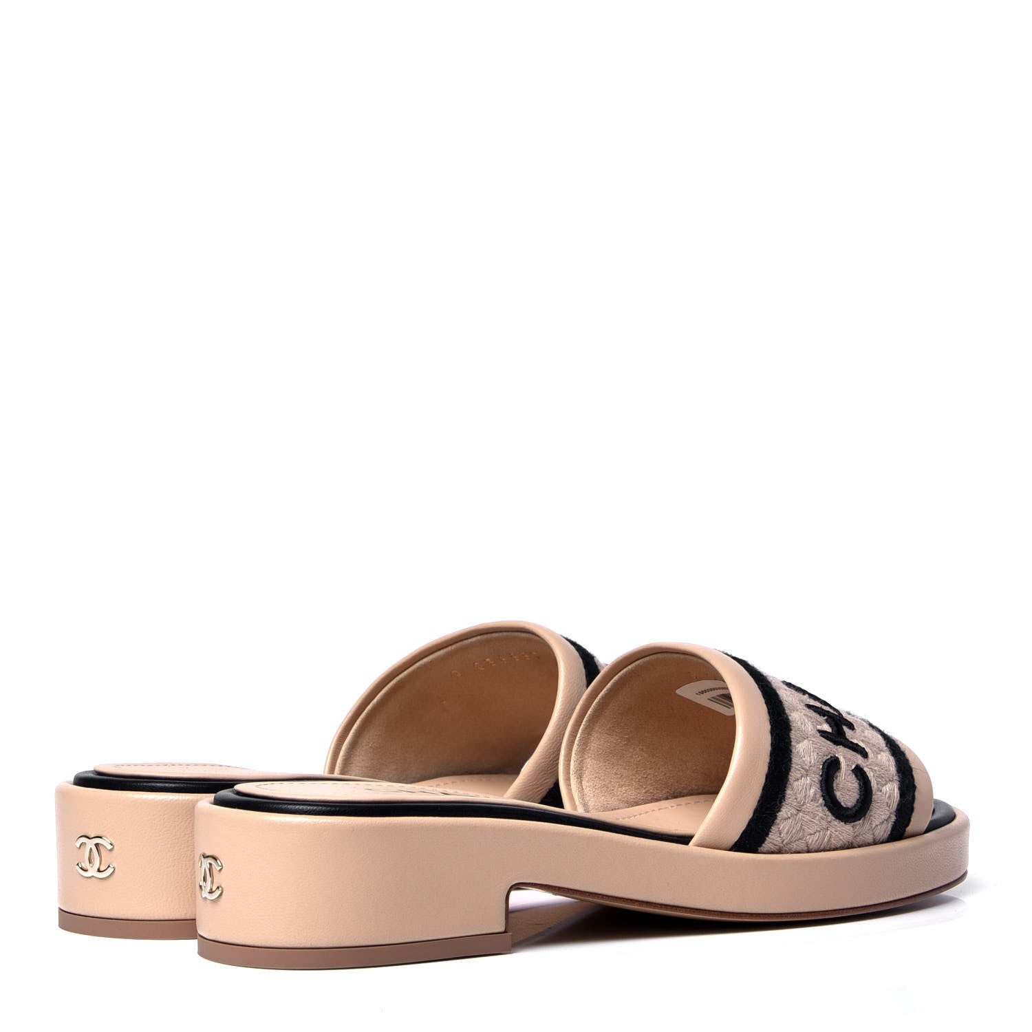 Chanel Lambskin Embroidered Logo Mules 35 Beige Black 3 of 6