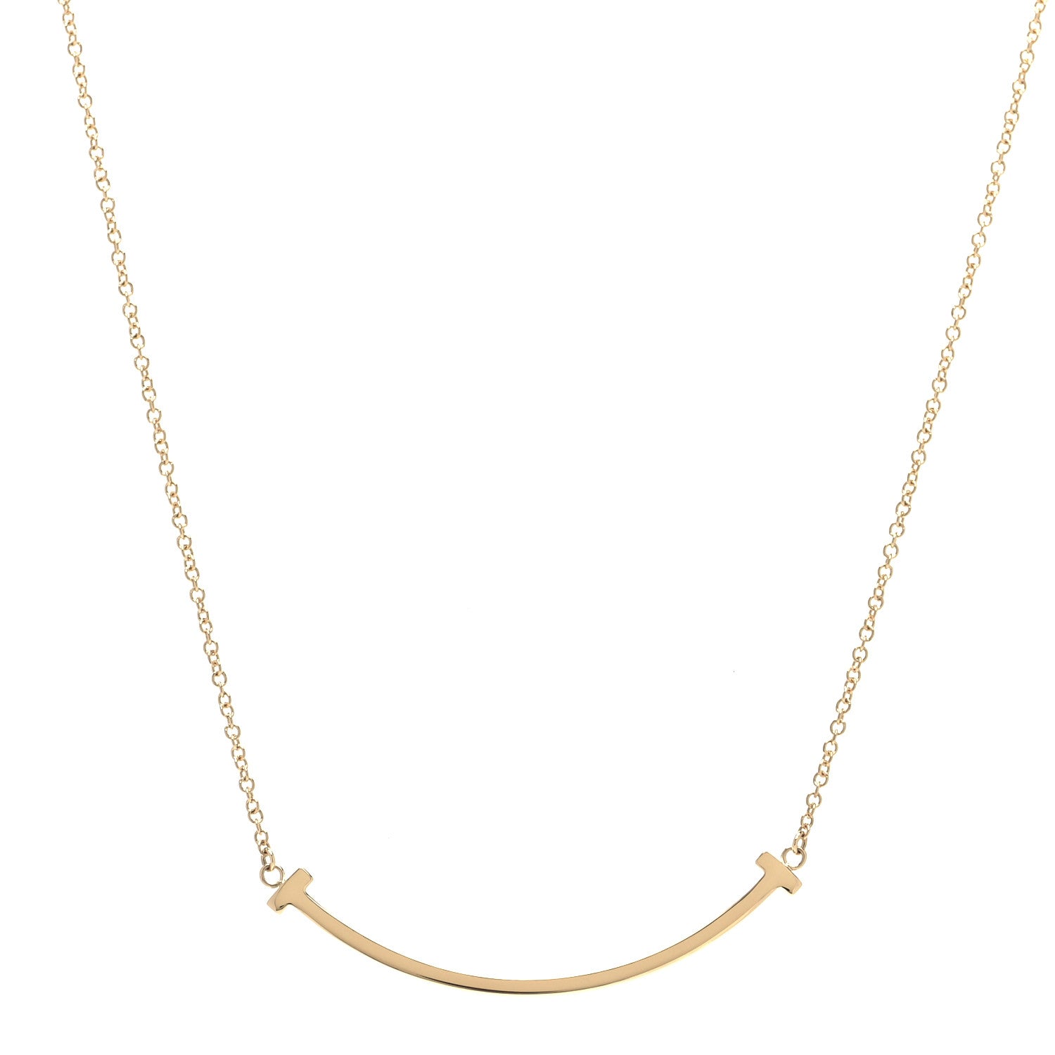 Tiffany 18K Yellow Gold Small T Smile Pendant Necklace 1 of 5