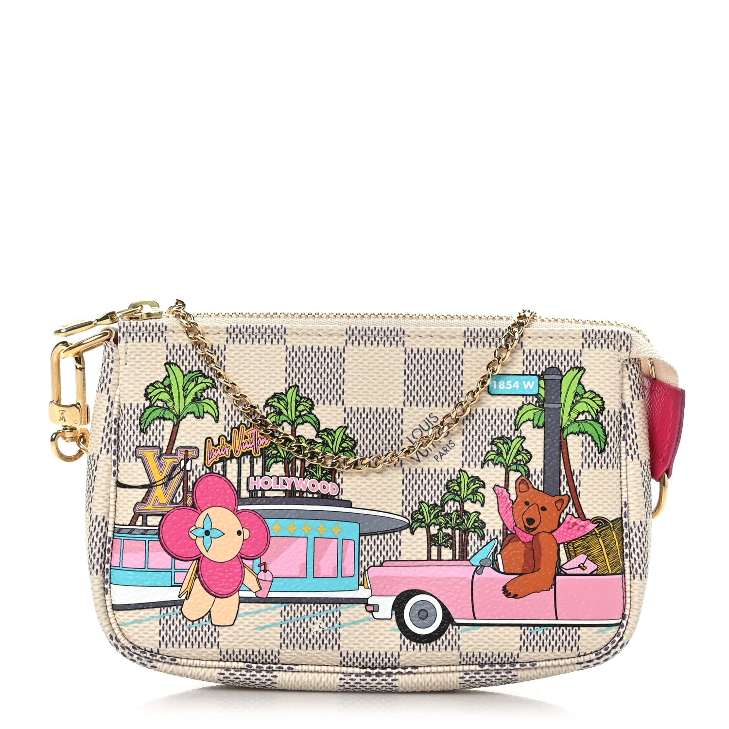 Louis Vuitton Damier Azur 2021 Christmas Animation Hollywood Mini Pochette Accessories Fuchsia 1 of 9