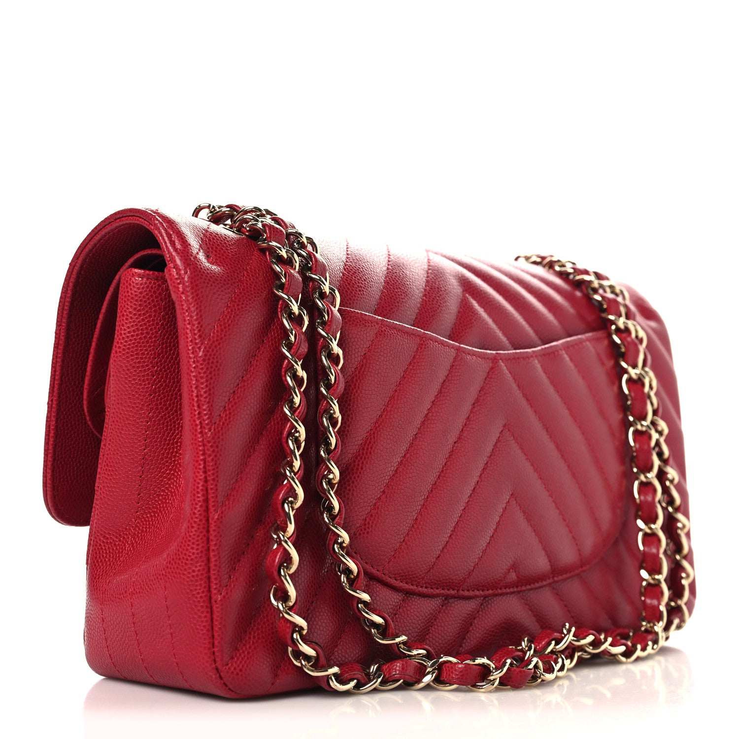 Chanel Caviar Chevron Quilted Medium Double Flap Red 3 of 10