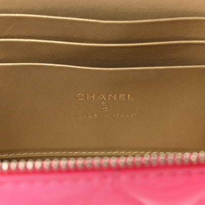 Chanel Patent Quilted Pearl Crush Small Vanity Case With Chain Neon Pink 8 of 11