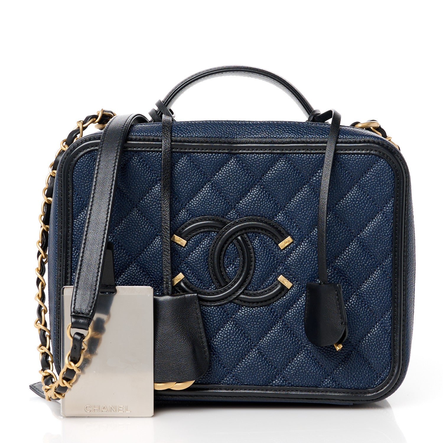 Chanel Caviar Quilted Large CC Filigree Vanity Case Navy Black 3 of 12