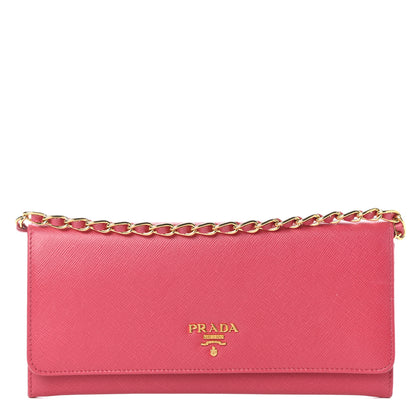 Prada Saffiano Metal Oro Chain Wallet Peonia 1 of 8