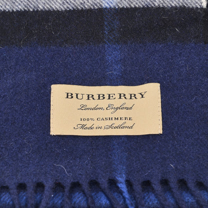 Burberry Cashmere Giant Check Fringe Scarf Indigo Blue 4 of 5