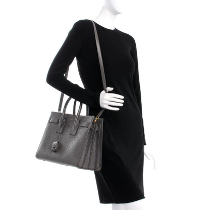 Saint Laurent Calfskin Crocodile Embossed Small Sac De Jour Earth 2 of 15