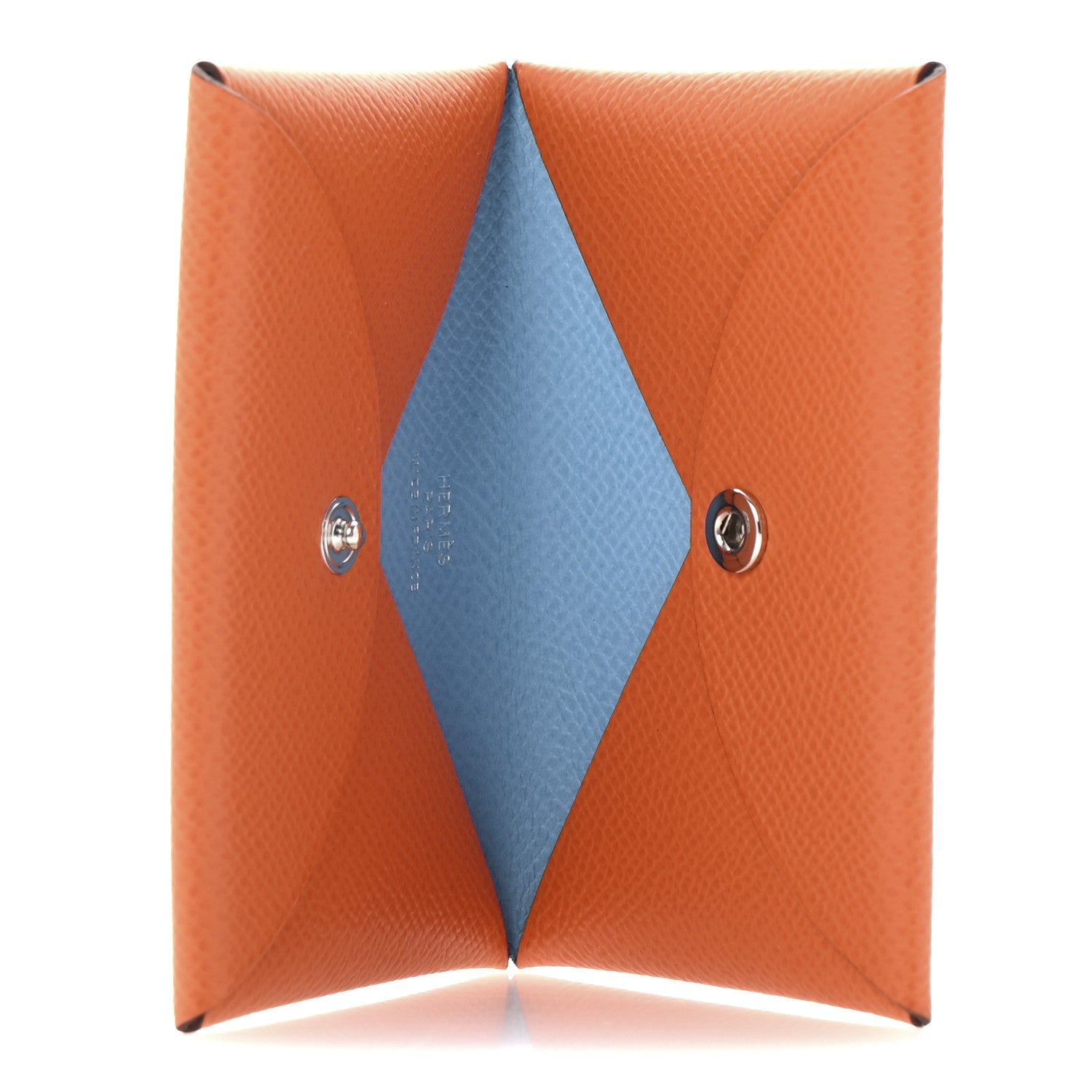 Hermes Epsom Verso Calvi Card Case Orange Celeste 5 of 9